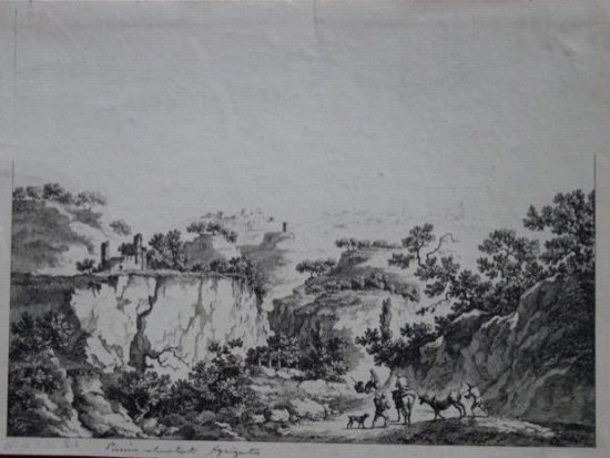 Gravure Vue de la vallée d'Agrigente en Sicile XVIIème